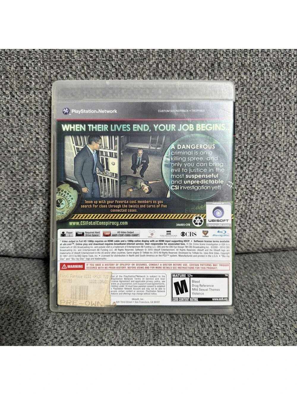 CSI: Crime Scene Investigation - Fatal Conspiracy CIB PS3